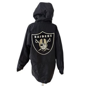 Vintage Oakland Raiders x Locker Line Big Logo Black Hooded Parka Jacket Size L